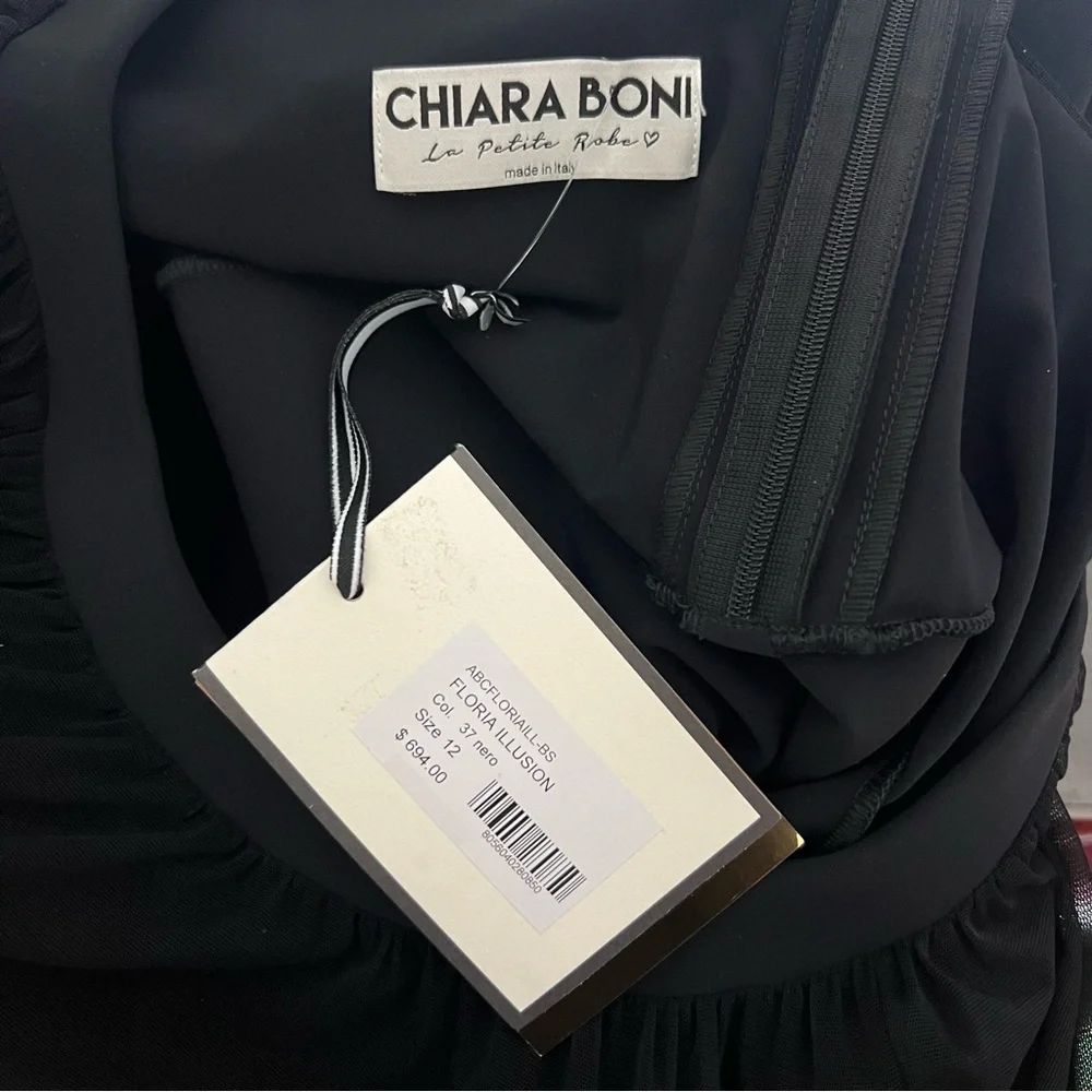 NEW NWT Chiara Boni La Petite Robe Floria Short Sleeve Illusion Midi Dress Black - Picture 9 of 11